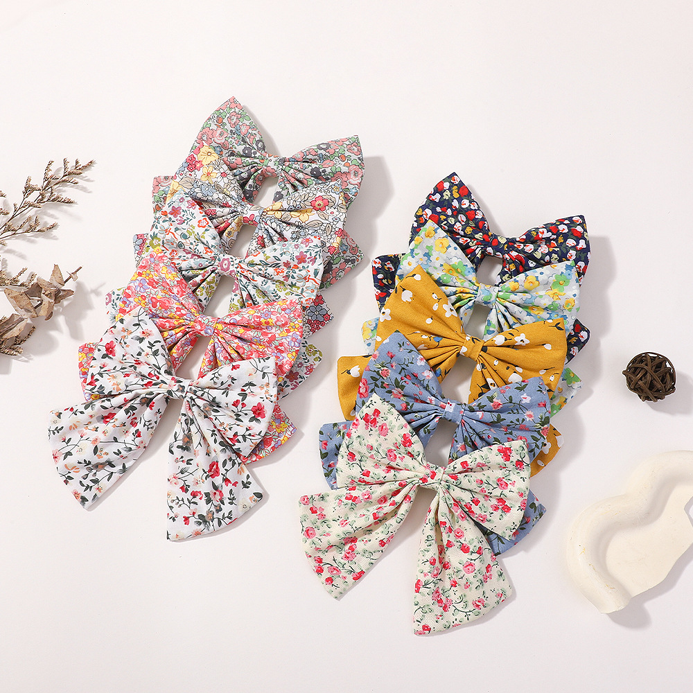 Girl'S Casual Sweet Flower Bow Knot Cotton And Linen Printing Hair Clip display picture 8