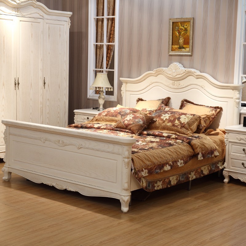 Nordic Double Bed Solid Wood Bed 1.8 m 1.5 American Bed Light Luxury French Court Bed White Pastoral Bed Master Bedroom