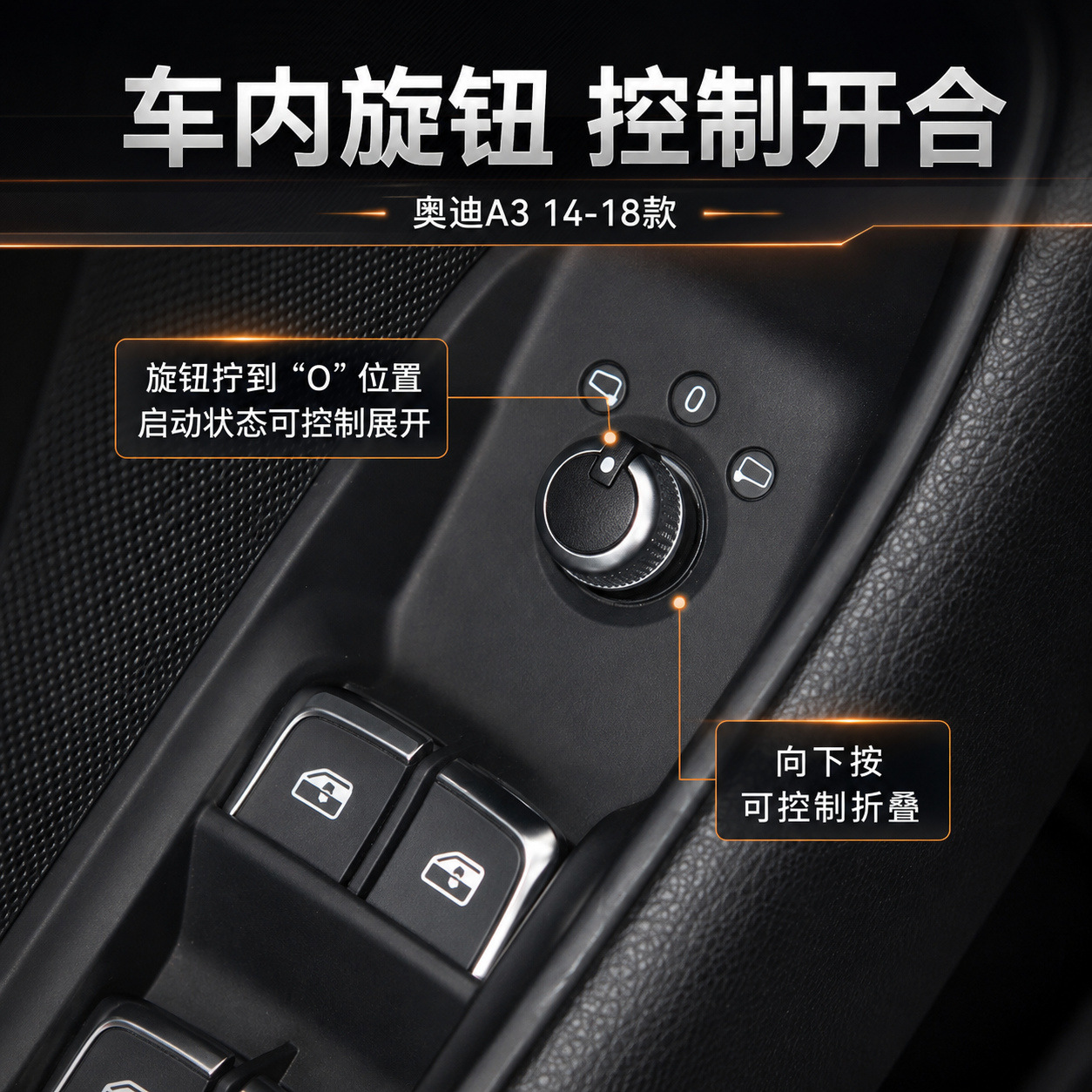 Suitable for Audi A3 (2014-2018): Electric folding rearview mirror, with features including locking the mirror when the car is locked, unlocking it when the car is unlocked, and unfolding the mirror.