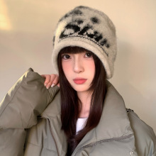 含羊毛卷边字母针织堆堆帽子女冬大头围显脸小护耳冷帽保暖毛线帽