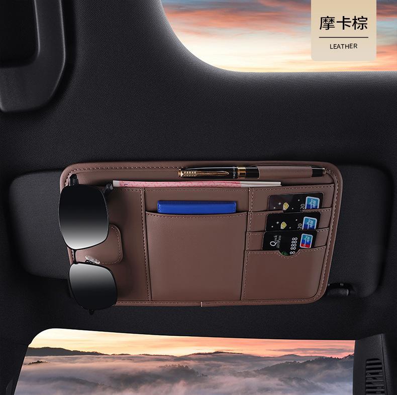 Car sun visor storage artifact multi-function light barrier glasses bag card driving identification clip car storage cover