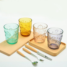 清库存彦雅轩创意多彩色水杯子家用耐热加厚欧式浮雕刻花个性通用