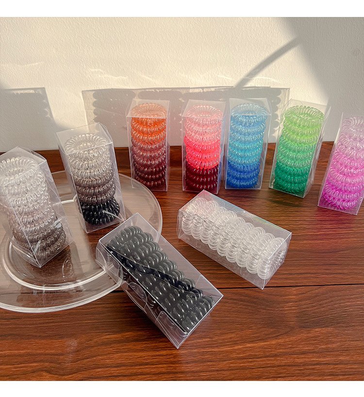 9-teiliges Set Transparente Spiral-Haargummis für Mädchen, Elastische Telefonkabel-Haarbänder, Süße Tägliche Pferdeschwanzhalter, Gummi-Haarbänder – Detail 2