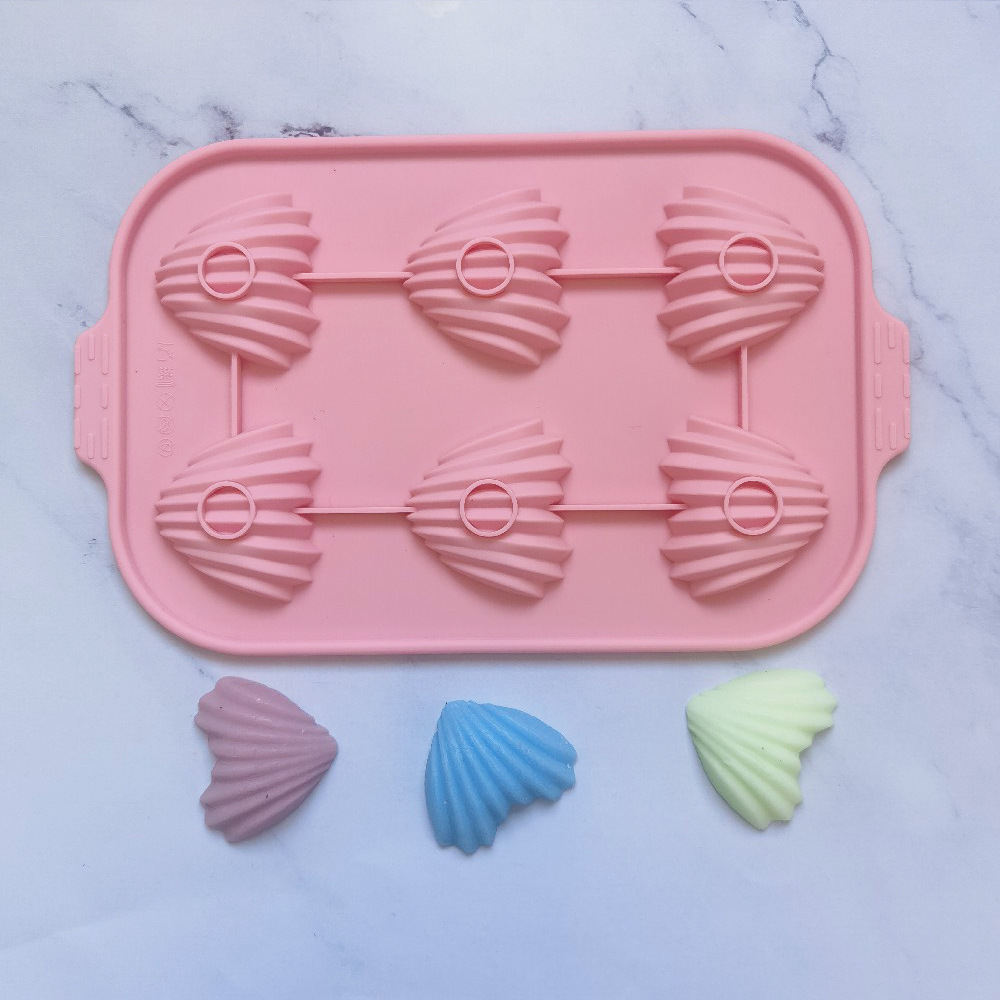 6 conchas en forma de corazón 75 molde de silicona pastel helado pudín molde de postre jabón utensilios