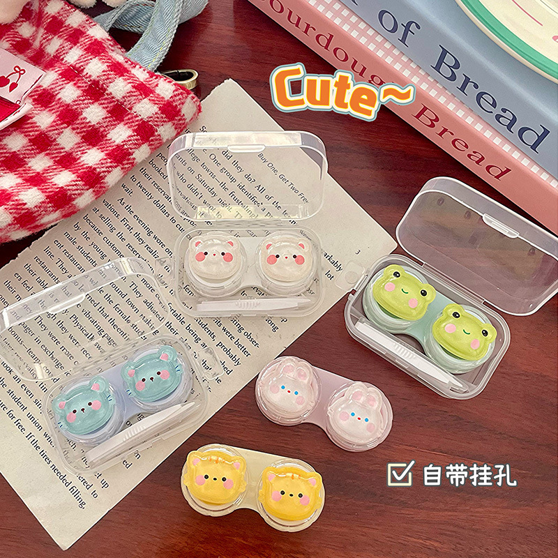Beautiful pupil box cute cartoon small animal head three-dimensional patch small portable hanging contact lens companion box