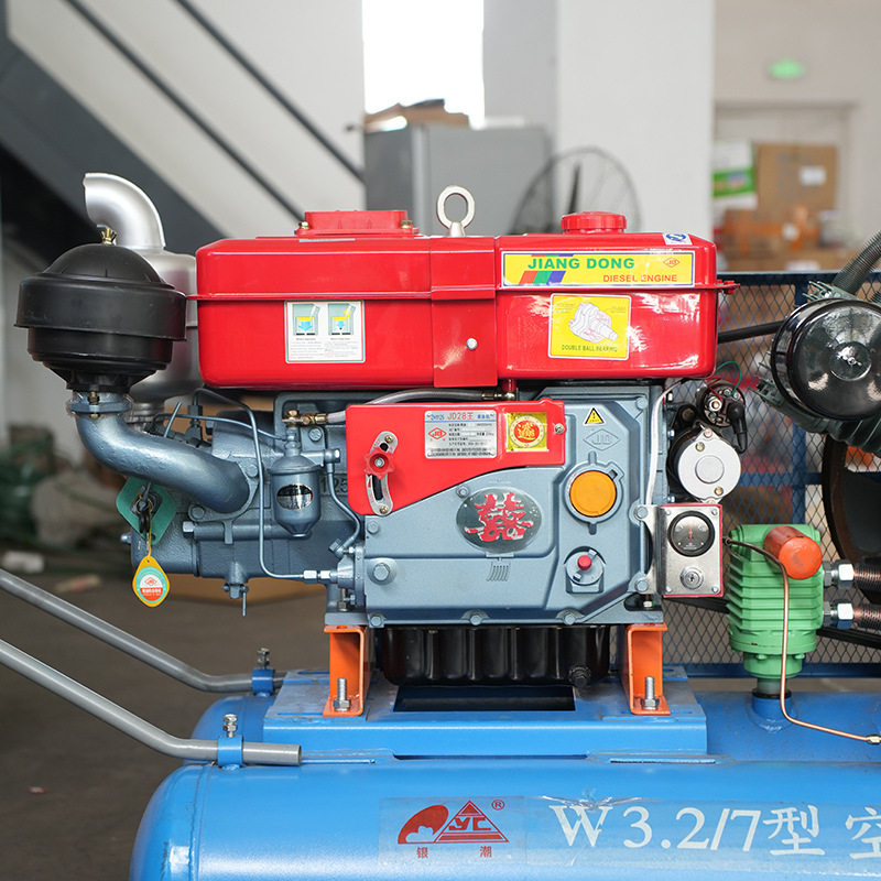 Kaishan Air Compressor W3.2/7 Silver Tide Piston Type Double Air Tank Mining Engineering Air Pump with Rock Drill