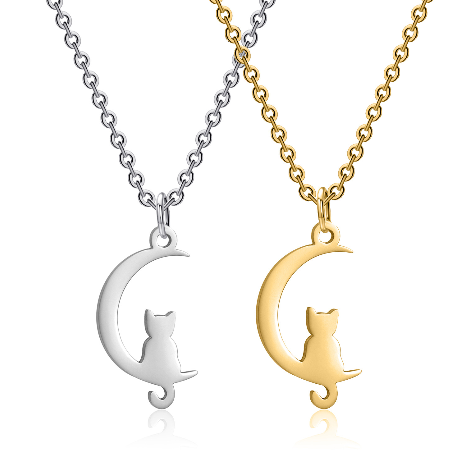 cable chain Chain Type Cute Animal Moon Stainless Steel Titanium Steel Plating Pendant Necklace