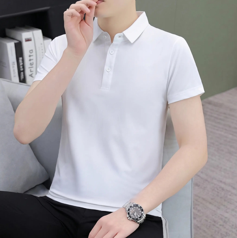 Solid color lapel polo shirt for men, popular summer business style, collared short-sleeve T-shirt, versatile casual top, cheap wholesale Solid color lapel polo shirt for men, popular summer business style, collared short-sleeve T-shirt, versatile casual top, cheap wholesale