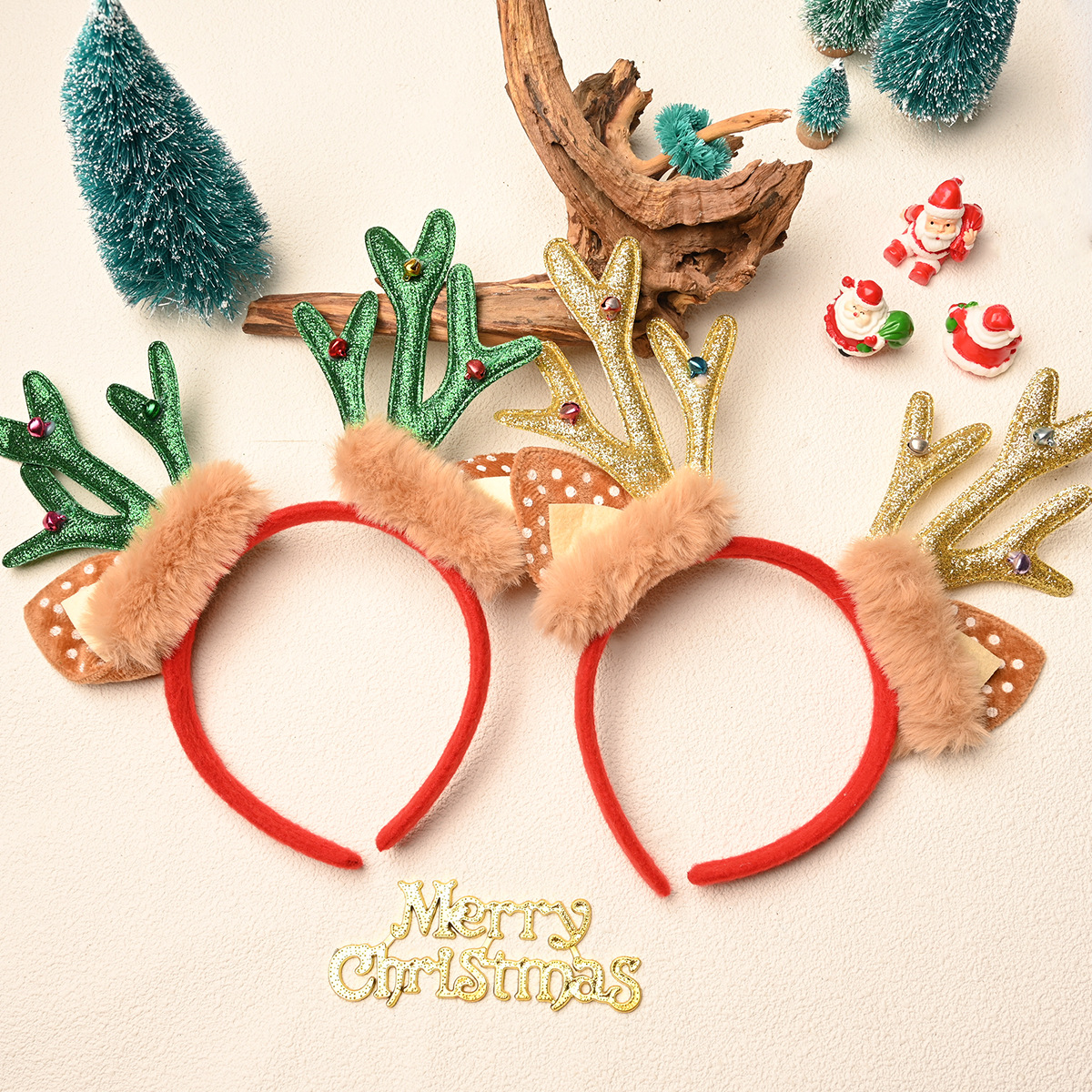 Cruz-frontera Navidad corneta lentejuelas campana diadema horquilla de Navidad dulce lindo fiesta diadema accesorios para el cabello tocado