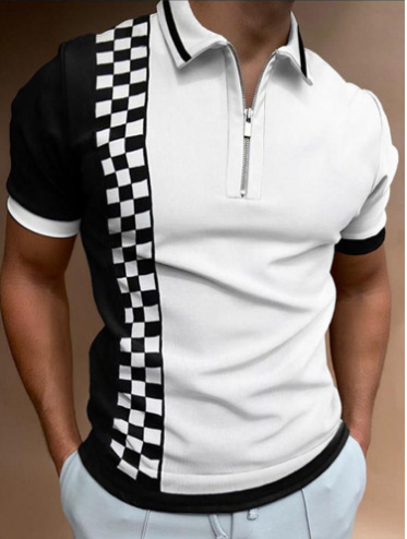 Camiseta Polo con Cierre de Solapa y Estampado Geométrico para Hombre, Estilo Europeo y Americano, Camiseta de Manga Corta de Verano para Hombre, Estilo Moderno Europeo y Americano 2025
