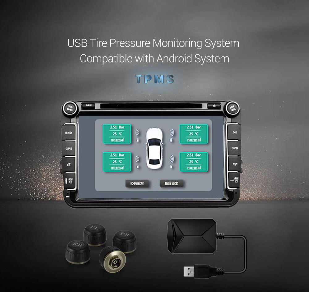 Cross-Border Android Navigation Car USB Tire Pressure Monitoring System Tpms Internal and External Wheel Temperature Detection