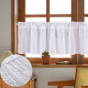Factory direct small fresh dark stripes transparent opaque people wear rod short curtain willow leaf stitching short curtain foreign trade cross-border