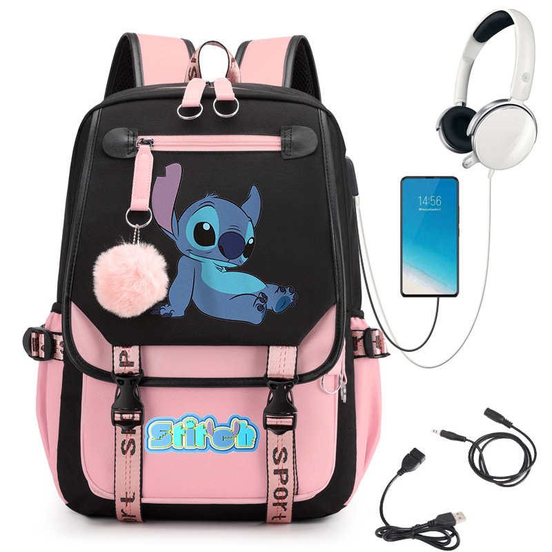 Stitch Stitch linda escuela de escuela secundaria impresa mochila escolar con interfaz USB 0516 envío transfronterizo