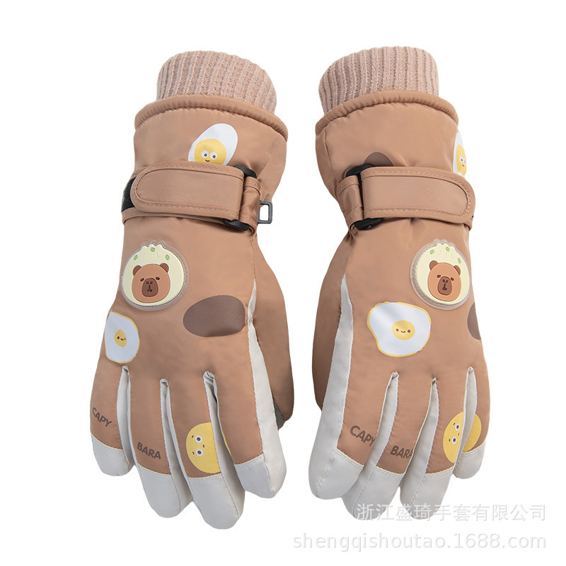 卡皮巴拉儿童滑雪手套学生户外骑车防风防滑加绒加厚防寒保暖可爱|undefined