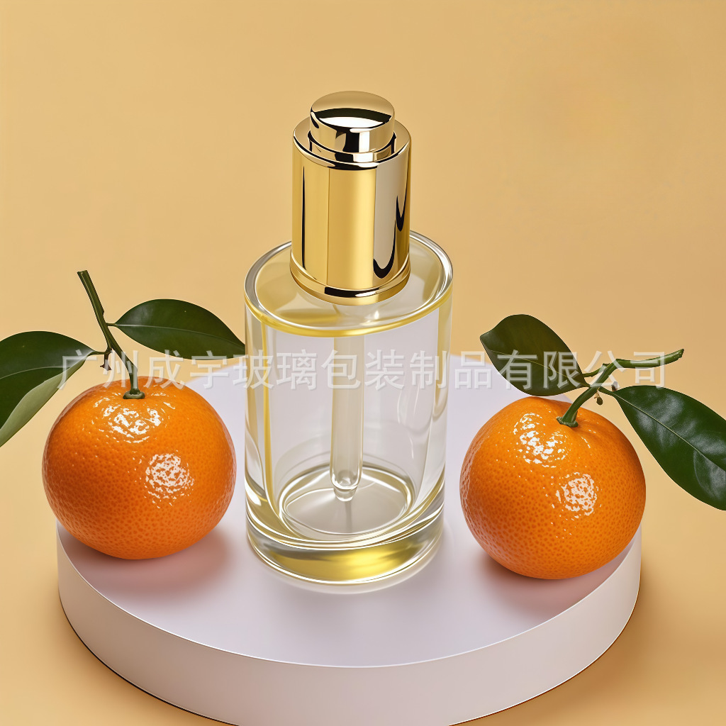 In stock 30ml oval high-end glass bottle, transparent thick-bottomed press dropper pump, essential oil bottle, dropper dispensing empty bottle