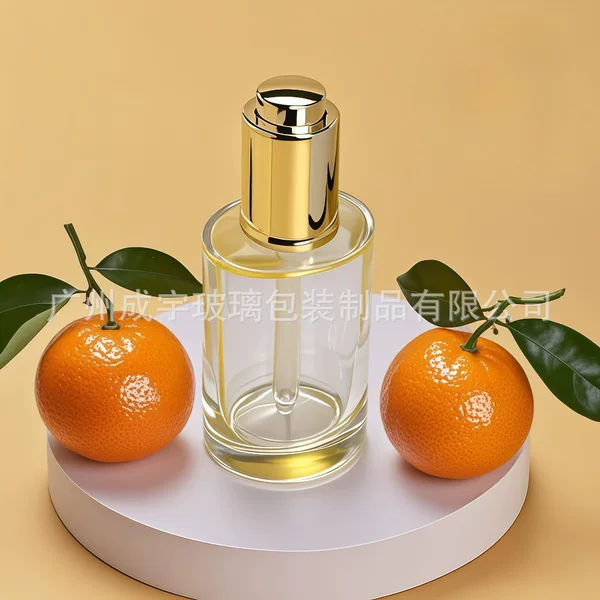 In stock 30ml oval high-end glass bottle, transparent thick-bottomed press dropper pump, essential oil bottle, dropper dispensing empty bottle