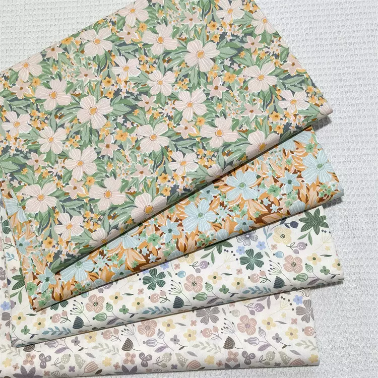 批发供应 田园花朵桔色 纯棉斜纹布料全棉床品手工家居服面料里布