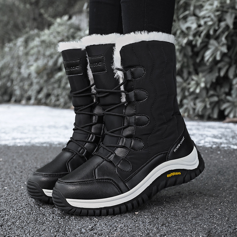 Nuevos zapatos de algodón del noreste de invierno más vello grueso botas de nieve de alto perfil para mujeres anti-deslizante al aire libre botas grandes para mujeres