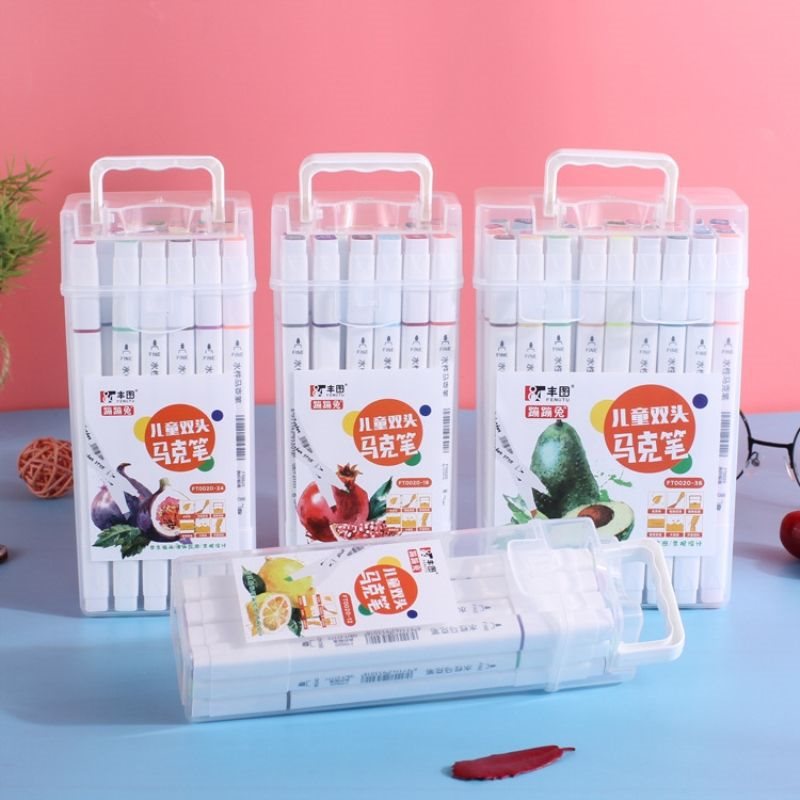 Marcador de dos cabezas a base de agua sin olor para estudiantes de escuela primaria Pintura artística Bolígrafo de acuarela 24 colores 48 colores Pincel de anime de barril