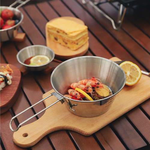 Outdoor 304 stainless steel food grade folding bowl picnic rice bowl barbecue folding cup camping portable cookware 300ML