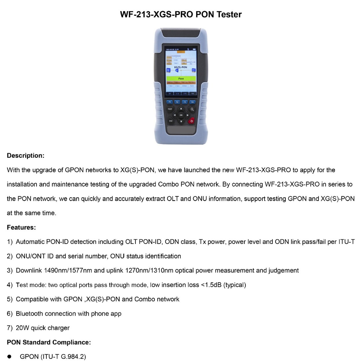 ���˲��ǡ�WF-213-XGS-BASE  WF-213XGS-PRO XGSPON Tester
