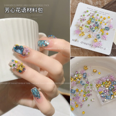 ネットセレブと同じスタイルの花材パッケージ、ネイルアートアクセサリー、立体氷透明五弁花、平底ラウンドダイヤモンド、ウェアラブルネイルアクセサリー