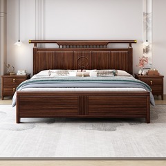 新中式烏金木實木床1.8m民宿雙人床現代簡約輕奢主臥婚床