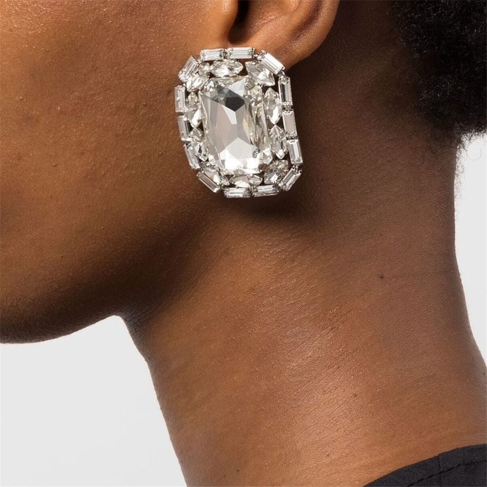 square geometric elegant earrings with zircon
