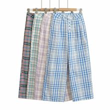 欧美风宽松时尚格子休闲裤女2024秋季新款辣妹钉扣直筒裤网红长裤