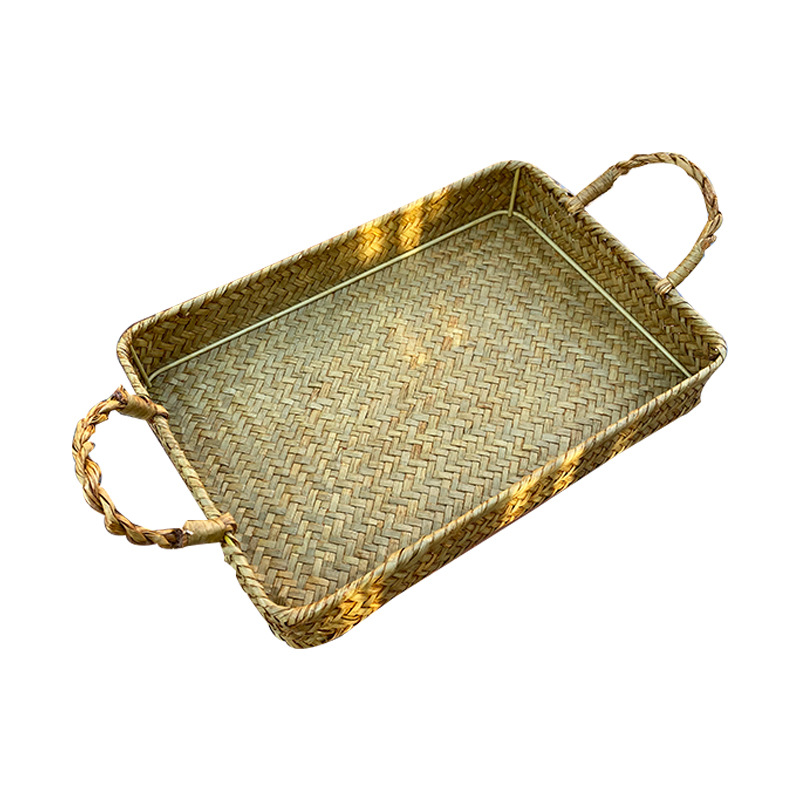 Grasas de mar tejidas a mano pan palo creativo rectangular no caña bambú tejido bandeja de almacenamiento de verduras y frutas horneado