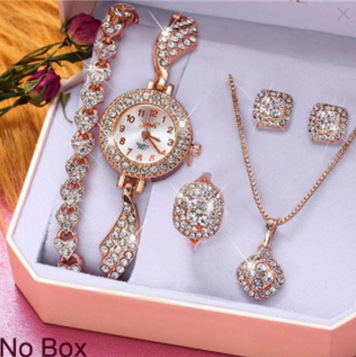 Women's watch fashionable temperament luxury boutique set gift box steel strap small dial watch + bracelet + jewelry set
