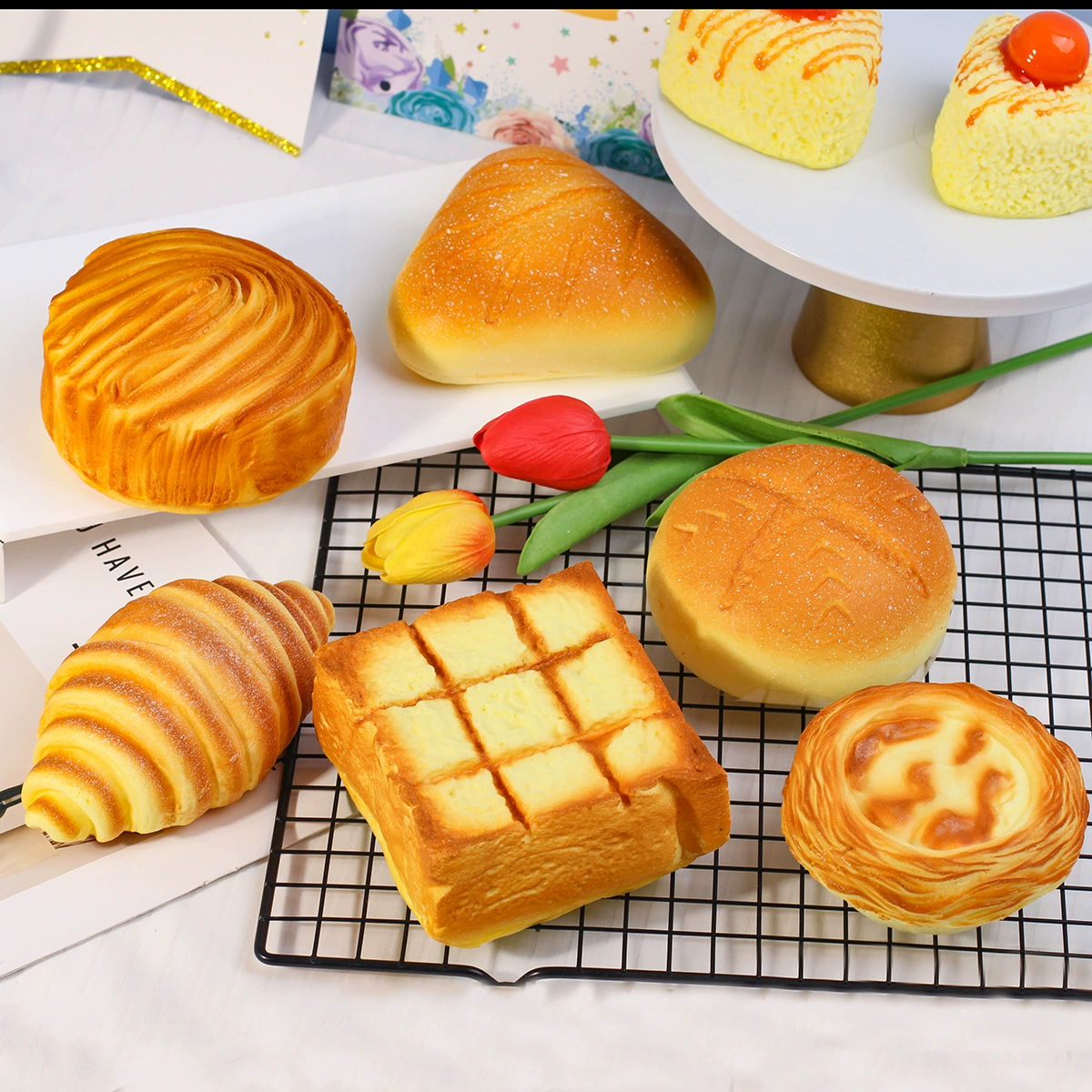 Pu material soft fragrant slow rebound simulation bread food egg fried dough stick props pinch decompression model decompression bread