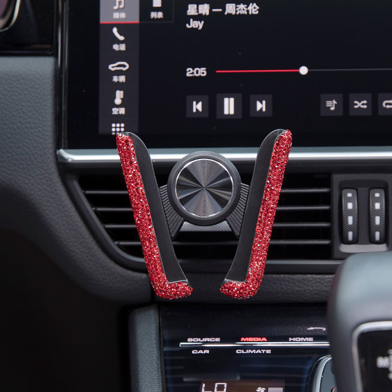 Car-Mounted Diamond-Encrusted Phone Holder, Car Navigation Support, Clip-On Air Vent, Multi-Functional and Versatile