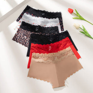 Fashionable leopard print cherry print women's boxer briefs waist lace translucent ice silk splicing underwear cool pants