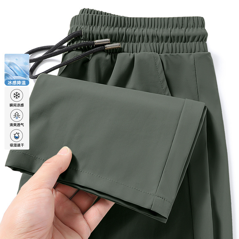 Summer Thin Casual Pants Men's 2025 New Quick-drying Ice Silk Ankle-length Pants Summer Loose Straight Pants Men's