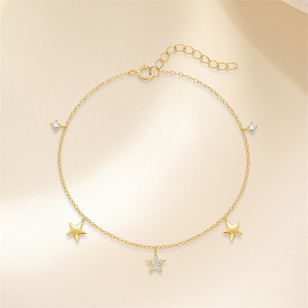 1 Piece Quantity Daily Occasion 1 Piece 925 Sterling Silver Star Zircon 925 Sterling Silver Cable Chain Bracelets
