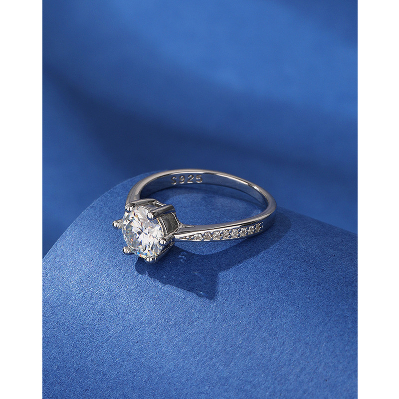 Anillo de diamantes de moissanita Anillo de plata de ley 925 Anillo de seis garras de un quilate Pareja Anillo de bodas de lujo Propuesta de matrimonio Regalo de bodas