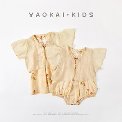 新中式國風夏季嬰兒衣服女寶寶禮服連衣裙包屁衣披肩兩件套哈衣