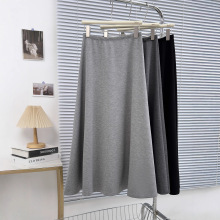 宽松百搭软糯休闲中长裙跨境女装松紧腰垂感大摆伞裙一件代发9635