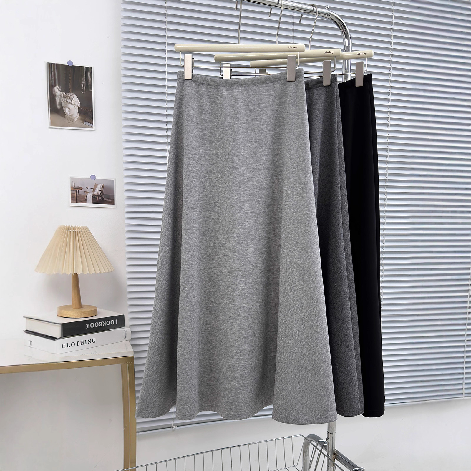 宽松百搭软糯休闲中长裙跨境女装松紧腰垂感大摆伞裙一件代发9635