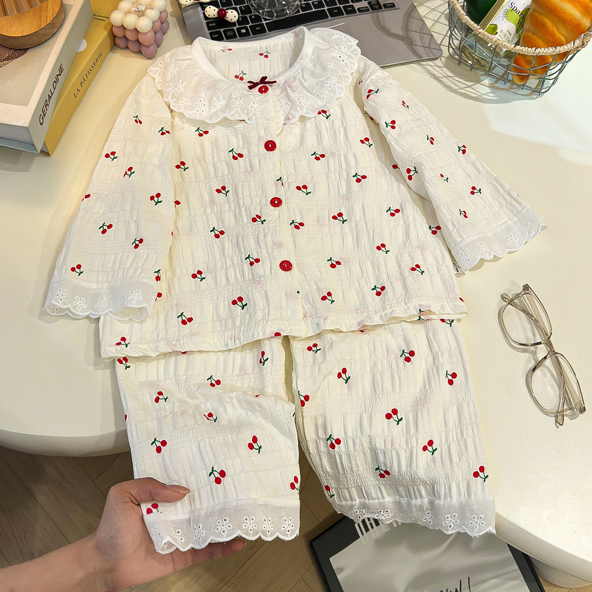 2026 nuevo conjunto de ropa de algodón para niños nubes niñas pijamas de dibujos animados delgados ropa de aire acondicionado transpirable