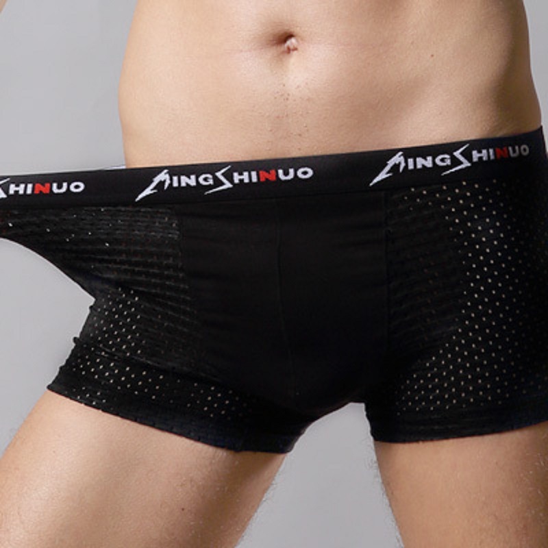 Calzoncillos Boxer de los hombres de seda de hielo verano malla transpirable malla hueco modal Boxer shorts cabeza fábrica al por mayor