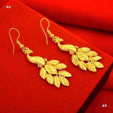 Authentic Gold Ear Hooks for Women, High-End Popular Long Peacock Palladium Earrings, Fashionable and Versatile Ladylike Ear Hooks