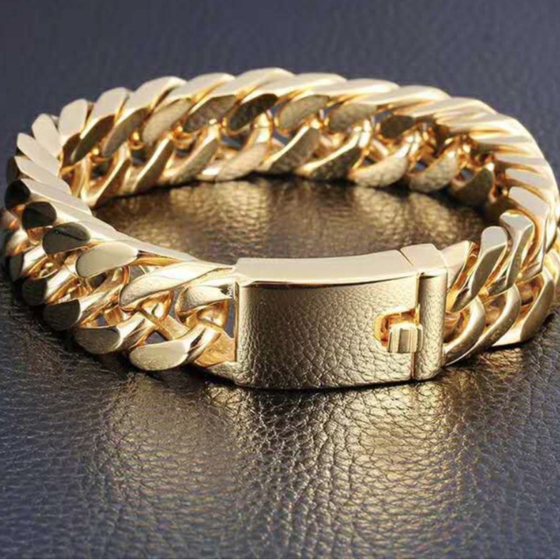 Europa y América moda 18K chapado en oro pulsera personalidad dominante hombres electrochapado aleación doble hebilla moda elegante pulsera
