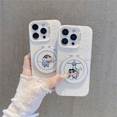 跨境适用iPhone16手机壳可爱小新苹果15pomax立体卡通支架彩银壳
