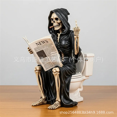 跨境新款Toilet Grim Reaper Statue厕所死神雕像万圣节家居装饰