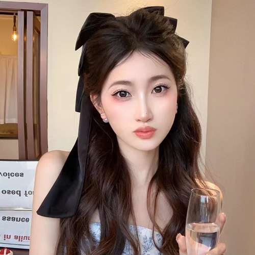 Long hair and waist ~ black big bow ribbon hairpin women's high-end back head headdress top clip Yiwu jewelry