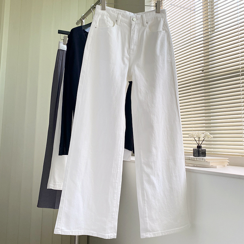 Facade Pattern White Jeans Women's 2025 Spring and Summer High-Waist Slim Casual Straight Pants Wide-Leg Pants