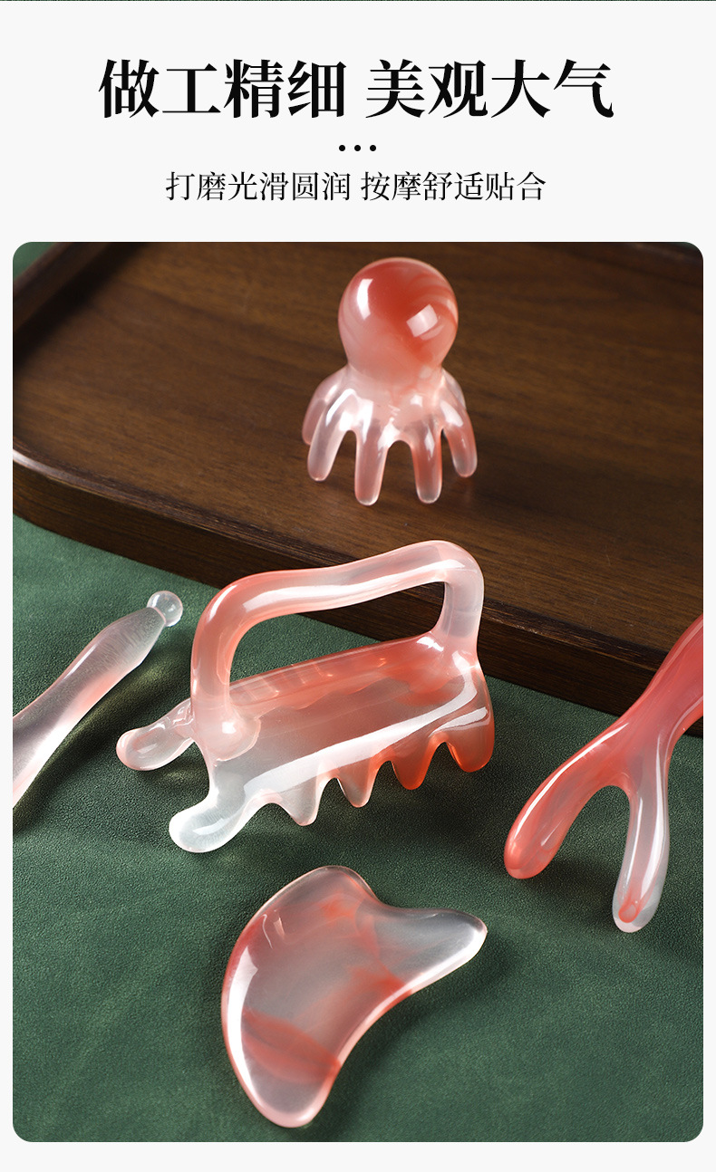 Resin Gua Sha Massage Tool Set 5 Piece Facial Scraping Board and Guasha Stick for Body Care specifications