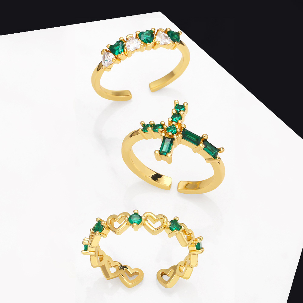 Fashion Heart Shape Copper Open Ring Plating Inlay Zircon Copper Rings